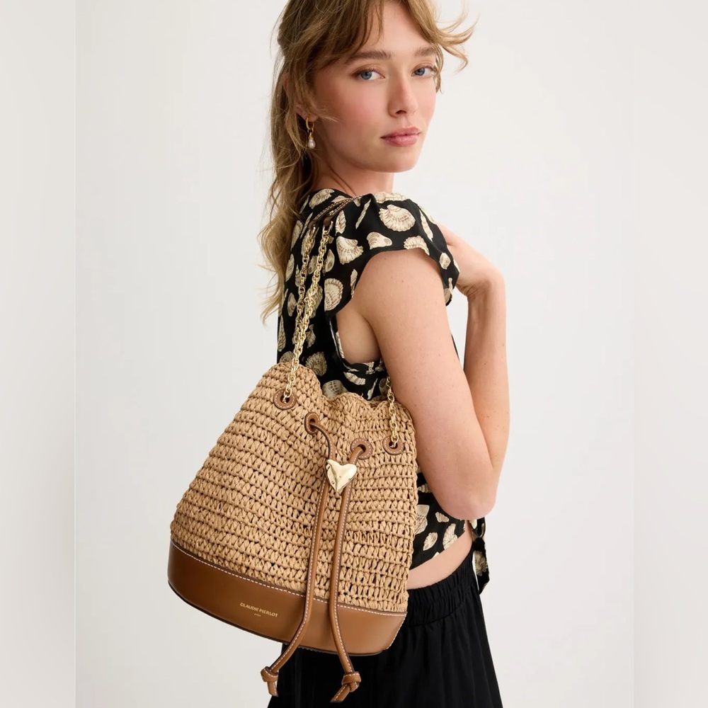 Like new! Claudie Pierlot woven basket bucket bag with a gold-tone chain strap